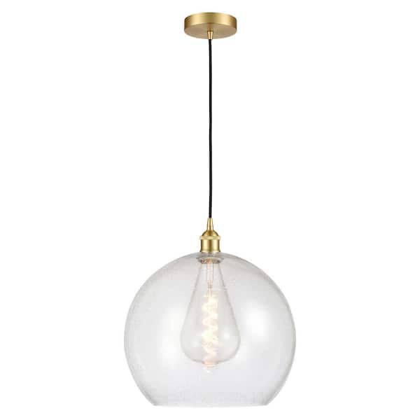 Athens 60-Watt 1-Light Satin Gold Shaded Mini Pendant Light with Seeded Glass Shade