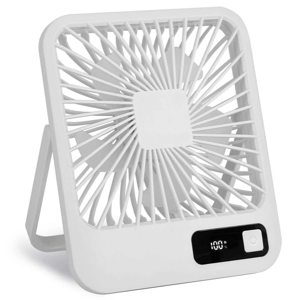 Mini Micro-USB Powered 5 in. 5 fan speeds Desk Fan in White, Adjustment Str