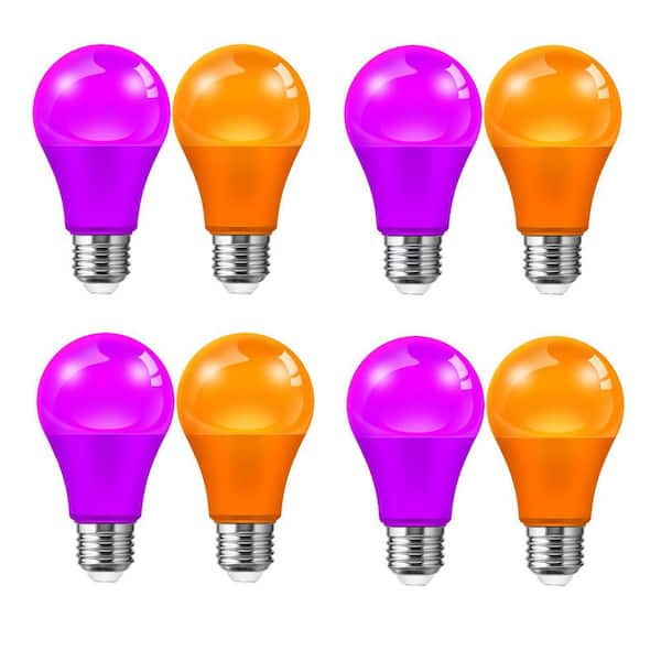 60-Watt Equivalent 9-Watt A19 A-Style E26 Non-Dimmable Party Holiday Home Decore Orange Purple LED Light Bulb (8-Pack)