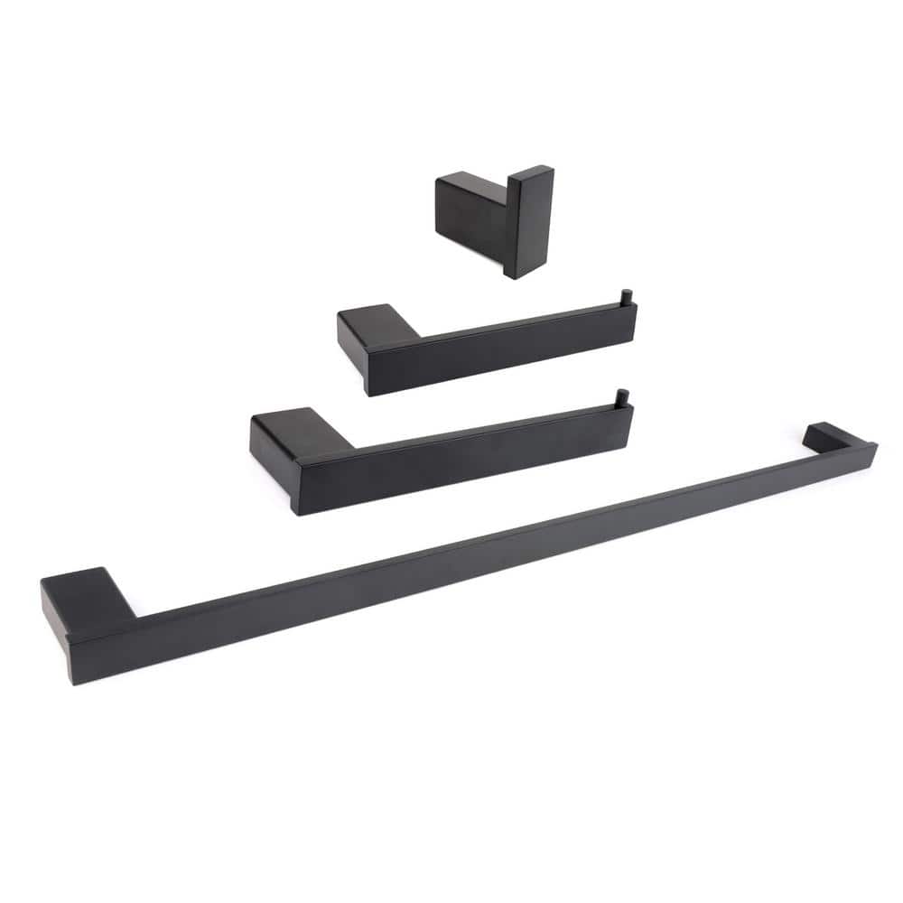 Florence 4-Piece Bath Hardware Set 34 in. Towel Bar in Black