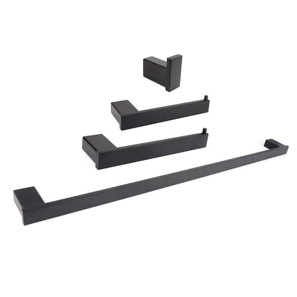 Florence 4-Piece Bath Hardware Set 34 in. Towel Bar in Black