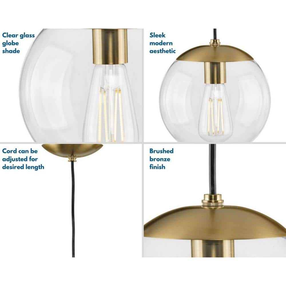 Atwell 8'' Brushed Bronze Clear Glass Globe Modern Pendant Light