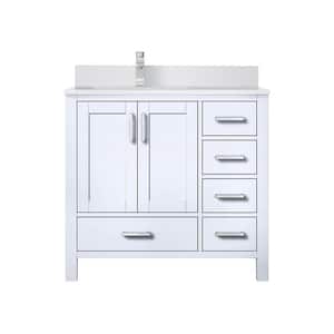 Jacques 36 in. W x 22 in. D Left Offset White Bath Vanity, Cultured Marble Top, and Faucet Set