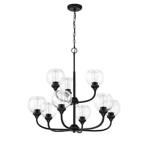 Glenda 9-Light Flat Black Finish with Clear Glass Transitional Chandelier for Kitchen/Dining/Foyer No Bulb Included