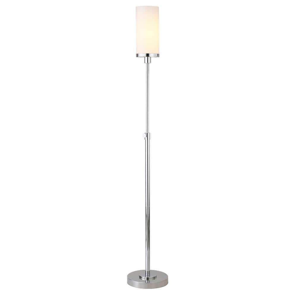 Adjustable Polished Nickel Floor Lamp with Milk Glass Shade
