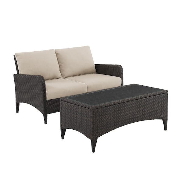 CROSLEY FURNITURE Kiawah 2-Piece Wicker Patio Chat Set with Sand Cushions