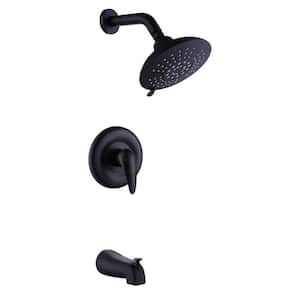 Single Handle 5-Spray Wall Mount Tub and Shower Faucet 3.5 GPM 6 in. Brass Shower System in Matte Black Valve Included