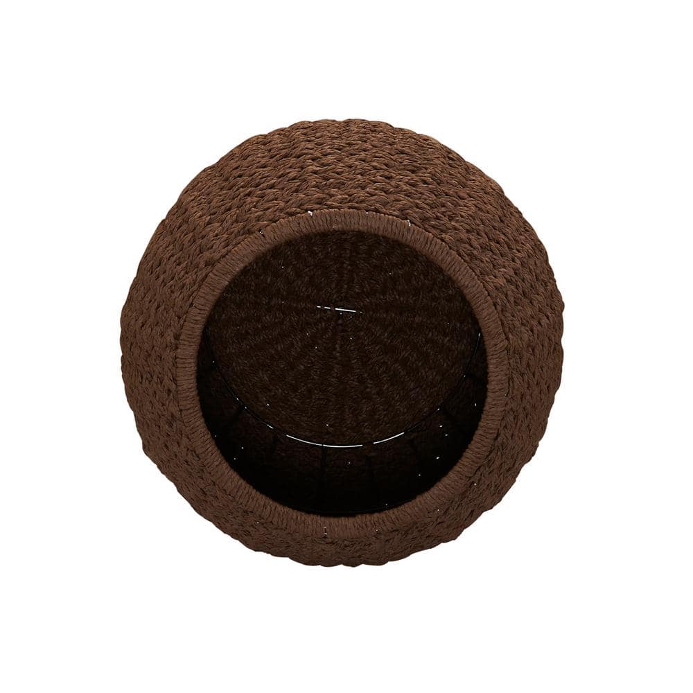 Brown Paper Rope Woven Round Storage Basket Side Table