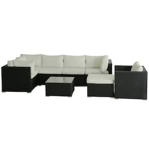 8-Pieces Outdoor Rattan Sectional Sofa Patio Wicker Furniture Sets with Coffee Table and Cushions