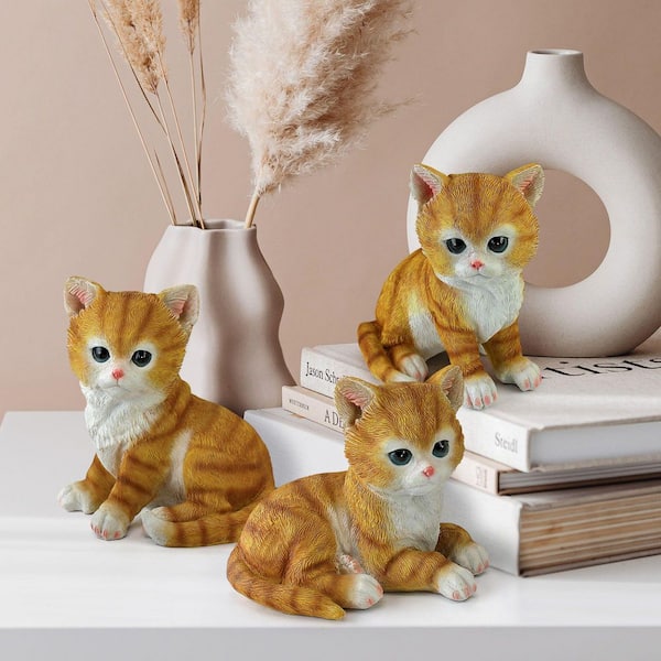 Cozinestr Cat Porcelain Mom with Baby Kitten Figurine Ceramic Pet Kitty  Collectible Miniature Dollhouse Hand Painted Animal Gift Decor Calico Gray