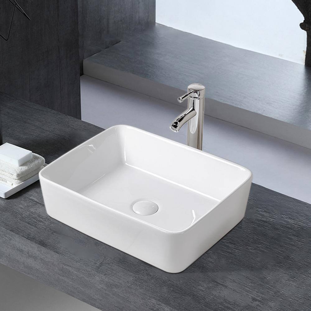 Satico 19.1 in. Ceramic Rectangle Vessel Sink Top Mount Bathroom Sink ...