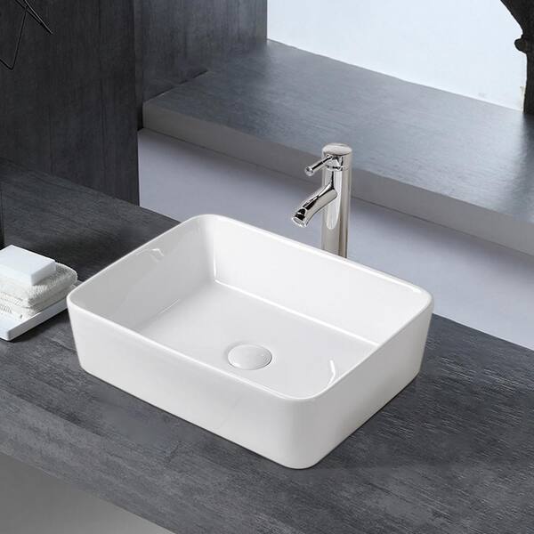 Satico 19.1 In. Ceramic Rectangle Vessel Sink Top Mount Bathroom Sink 