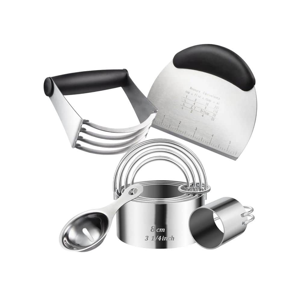Baking Tools Set with 5 Sizes Round Cookie Cutters, Dough Blender ...