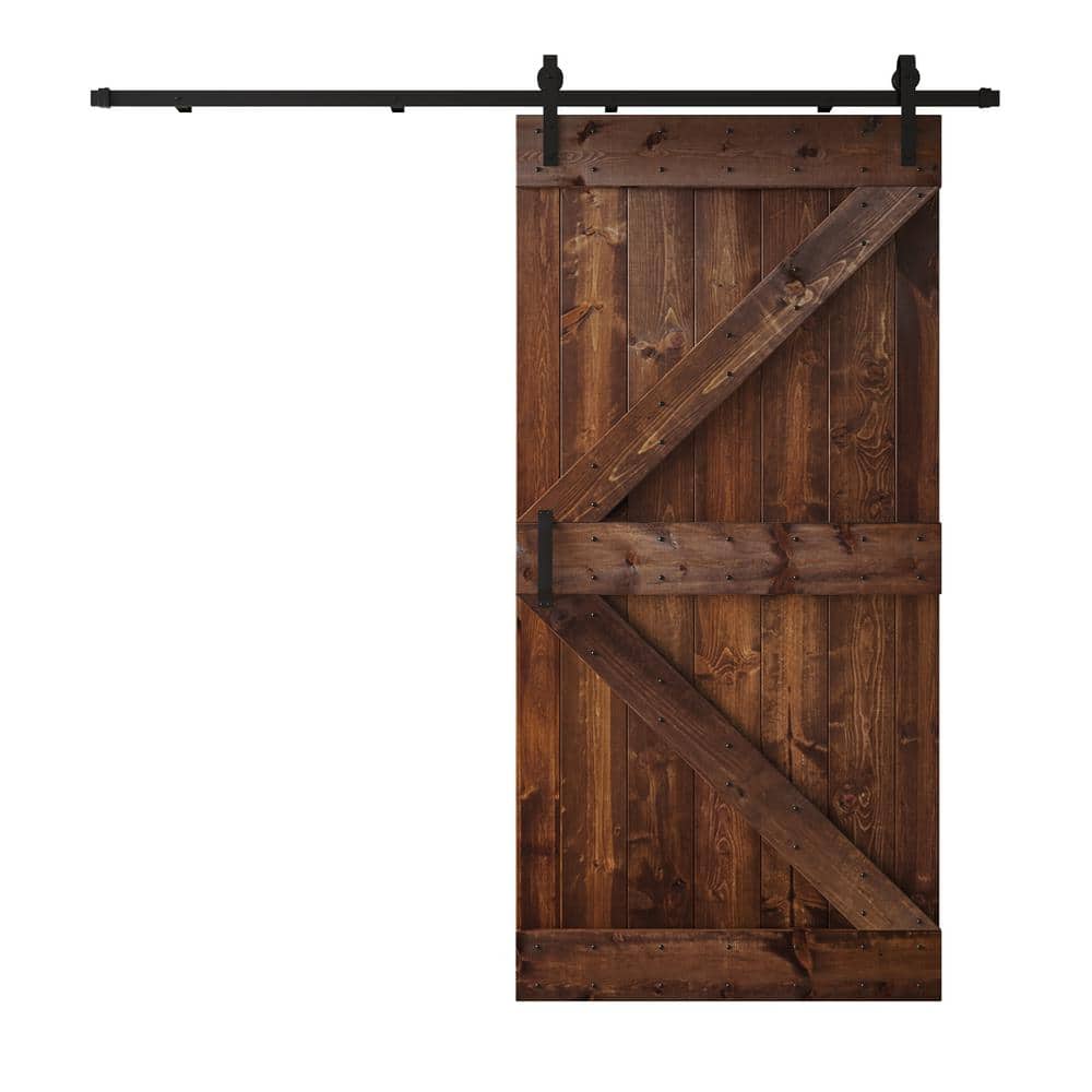 Dark Walnut 42" x 84" Pine Wood Sliding Barn Door with Steel Hardware Kit
