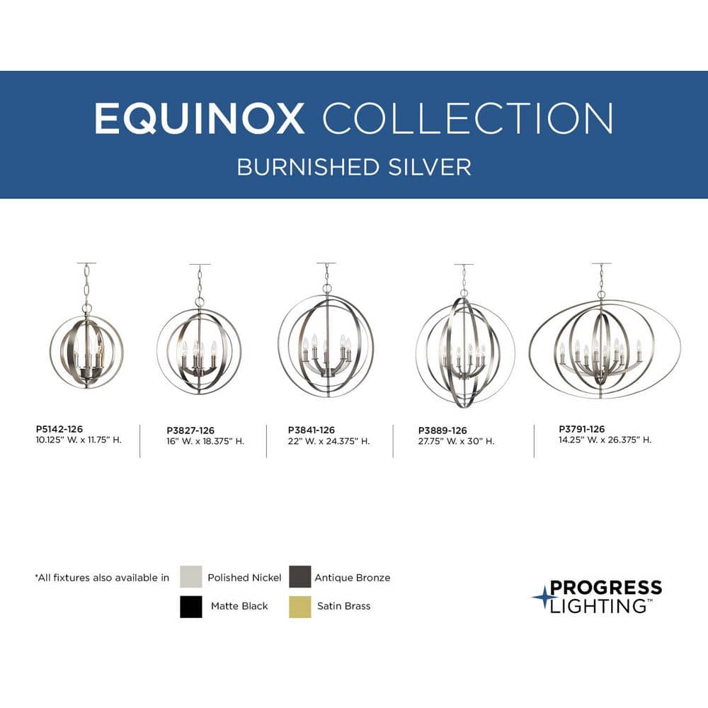 Equinox Burnished Silver 5-Light Steel Chandelier Pendant
