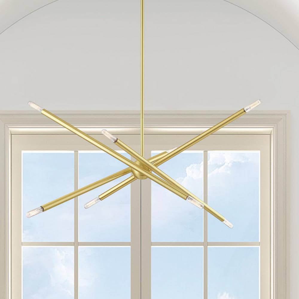 Soho Satin Brass 8-Light Linear Chandelier with Crystal Accents