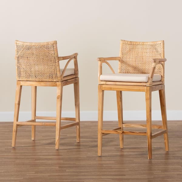 Storsel 25.6 in. Natural Rattan Wood Counter Stool (Set of 2)