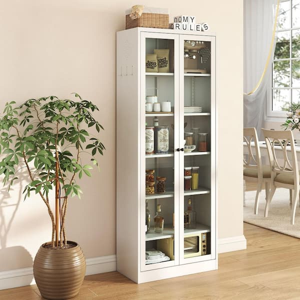 Forest White Tall Metal 72 in. Kitchen Pantry Cabinet with 2-Doors and 5-Adjustable Shelves