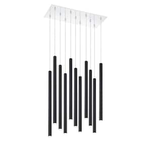 Forest 5 W 11-Light Chrome integrated LED Shaded Chandelier with Matte Black Steel Shade