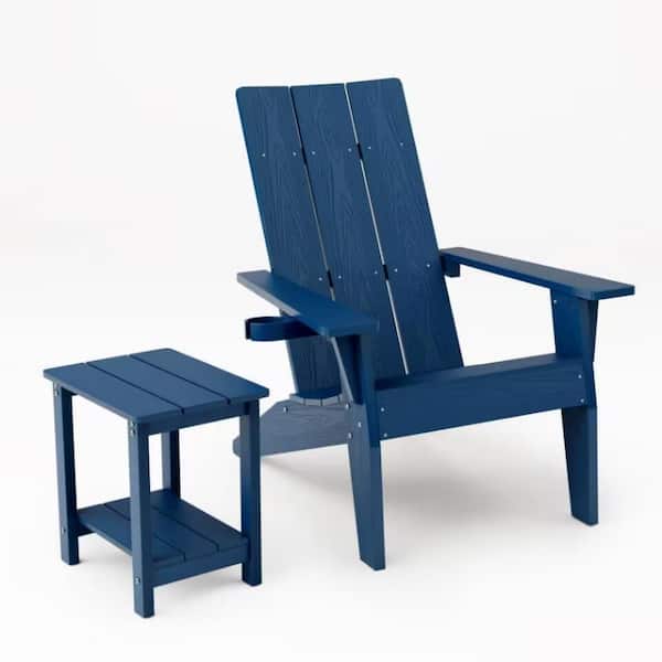 Mximu Oversize Modern Navy Plastic Outdoor Patio Adirondack Chair with Double Layer Square Side Table