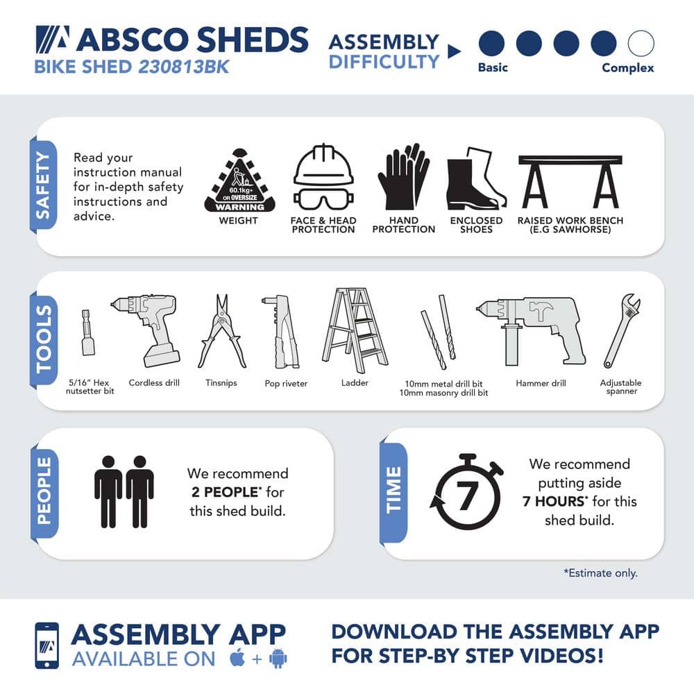 Absco 7.5 x 2.5 ft Gray Metal Bike Shed Kit