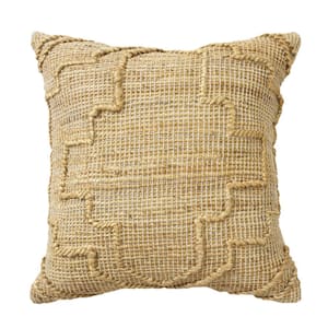 Boutique Tan Medallion Textured Hand-Woven 22 in. x 22 in. Throw Pillow