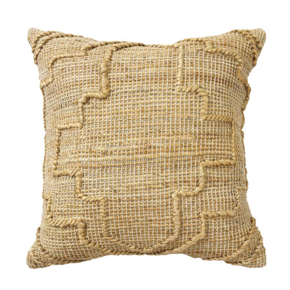 Boutique Tan Medallion Textured Hand-Woven 22 in. x 22 in. Indoor Throw Pil
