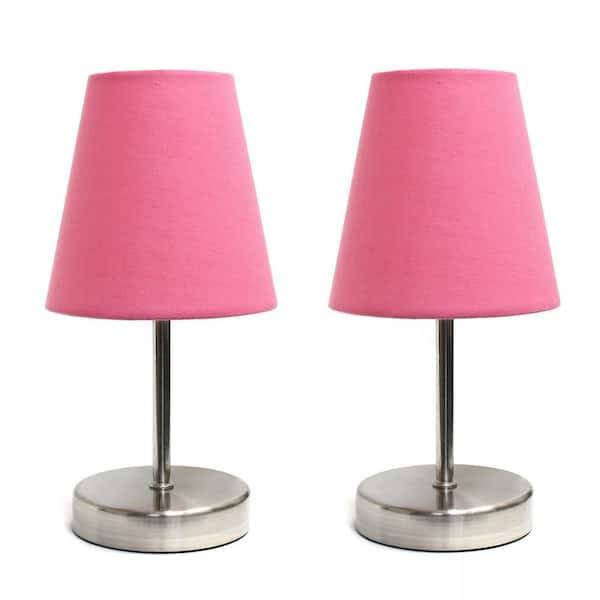 Creekwood home 10.5 in. Iconic Duo Mini Sand Nickel Table Lamp 2-Pack Set, for End Tables, Nightstands, Offices, Pink Shades