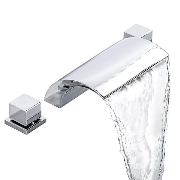 Double-Handle Tub Deck Mount Roman Tub Faucet Waterfall Bathtub Filler in Polished Chrome