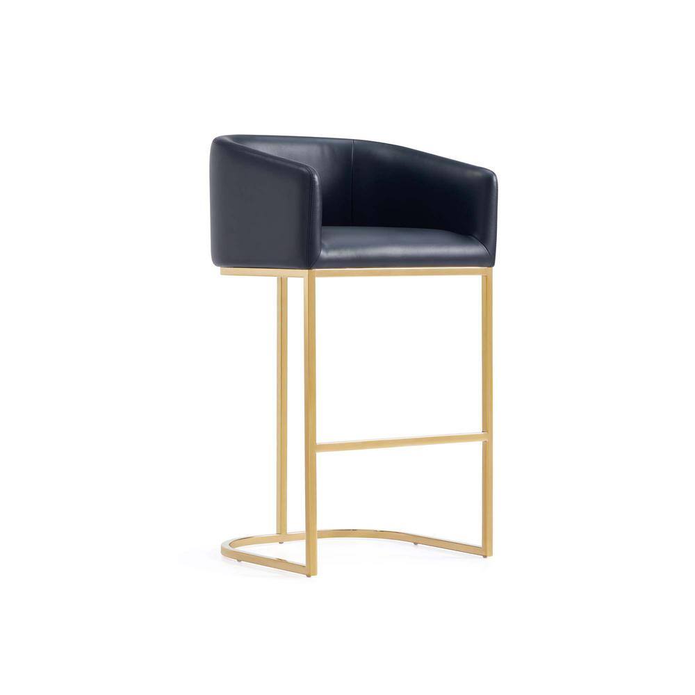 Black Leather and Gold Metal Curved Bar Stool