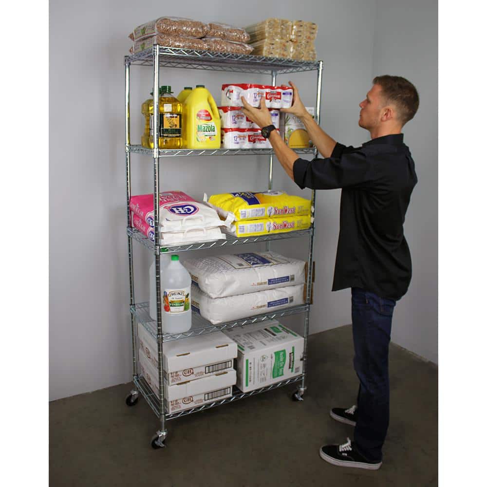 VersaRack 36'' Stainless Steel 5-Tier Mobile Shelving Unit