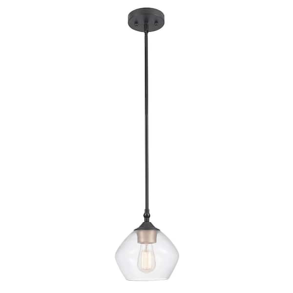Globe Electric Harrow 1-Light Matte Black Pendant with Clear Glass Shade