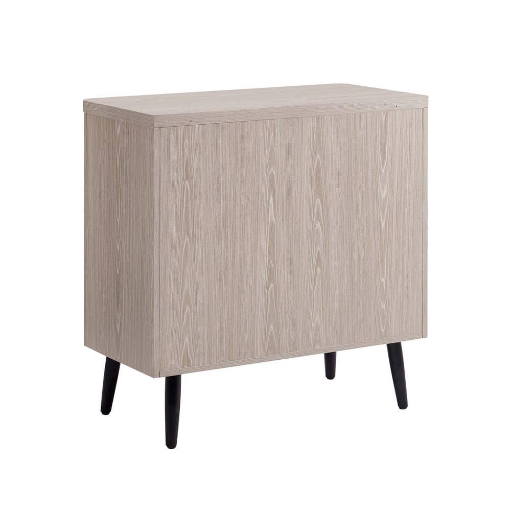 Whitewashed Oak Mid-Century Modern Office Cabinet with Adjustable Shelving