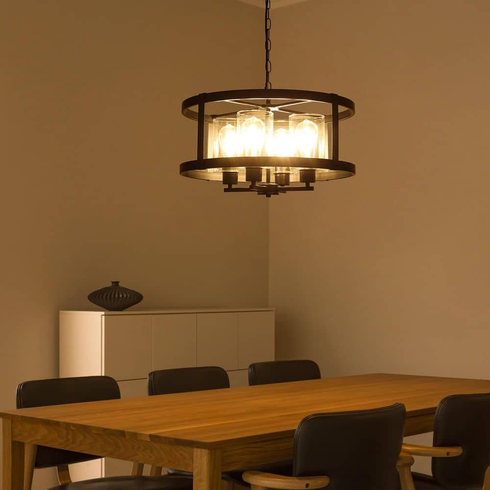 4-Light Black Farmhouse Drum Pendant Light with Glass Shade Chandelier for Dining Room price history on PriceWatchPro