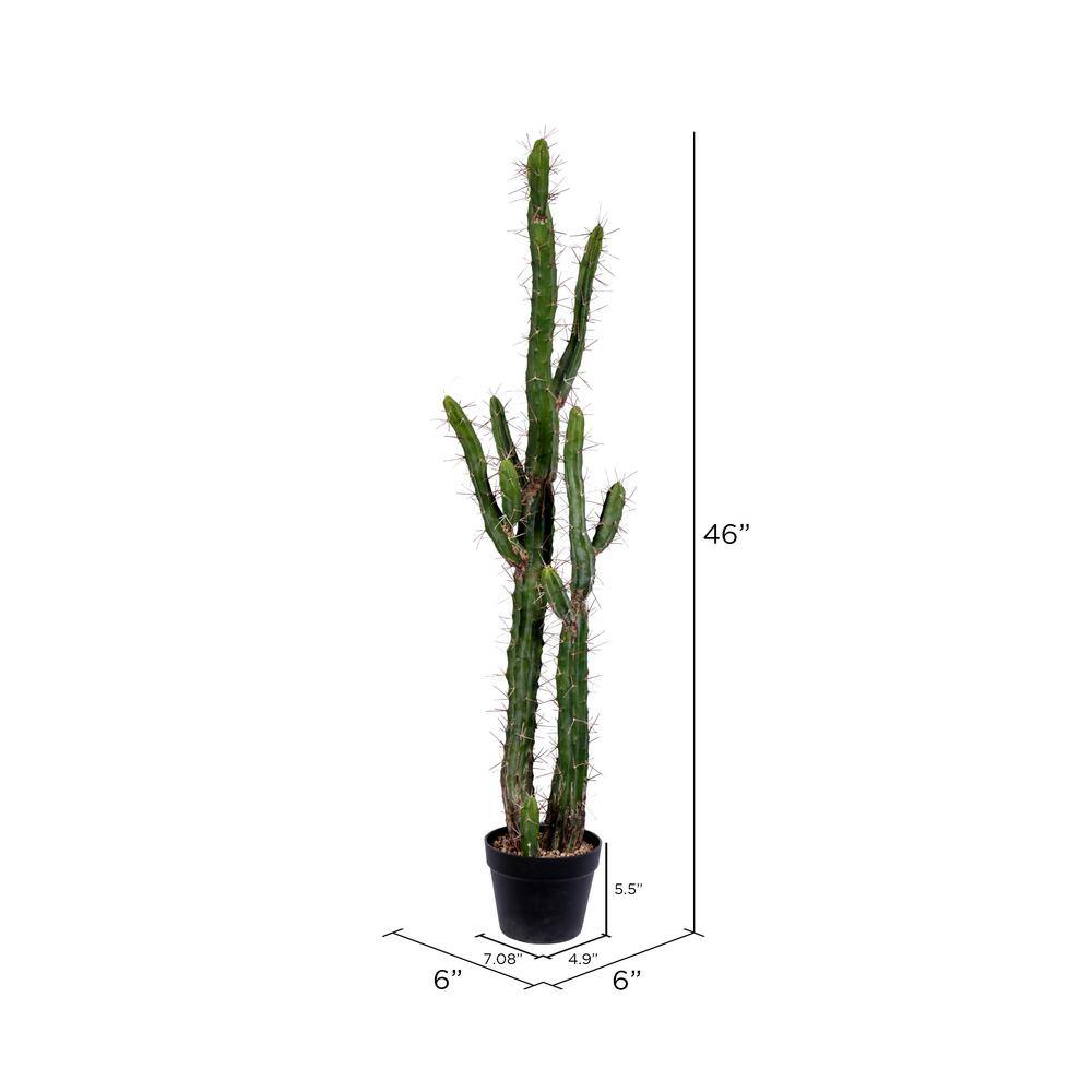 46" Green Faux Cactus in Black Plastic Planter Pot