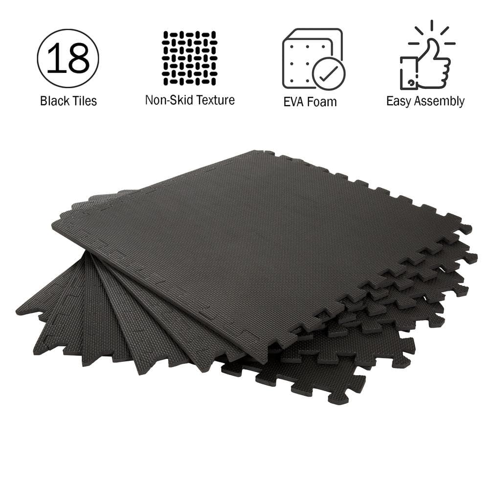 Black Interlocking EVA Foam Gym Floor Tiles, 24" x 24"