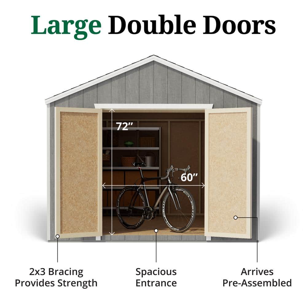 10x14 Gray Wooden Gable Storage Shed Kit with Windows
