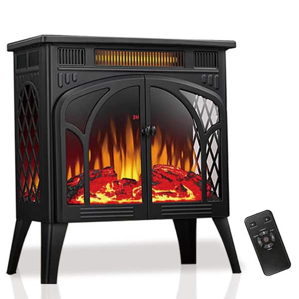 23.48 in. Freestanding Electric Fireplace Stove Heater in Black