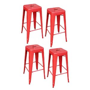 30 in. Red Metal, Backless, Stackable Bar Stool (Set of 4)