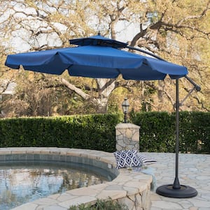 9.67 ft. Iron Cantilever Tilt Outdoor Patio Umbrella in Navy Blue