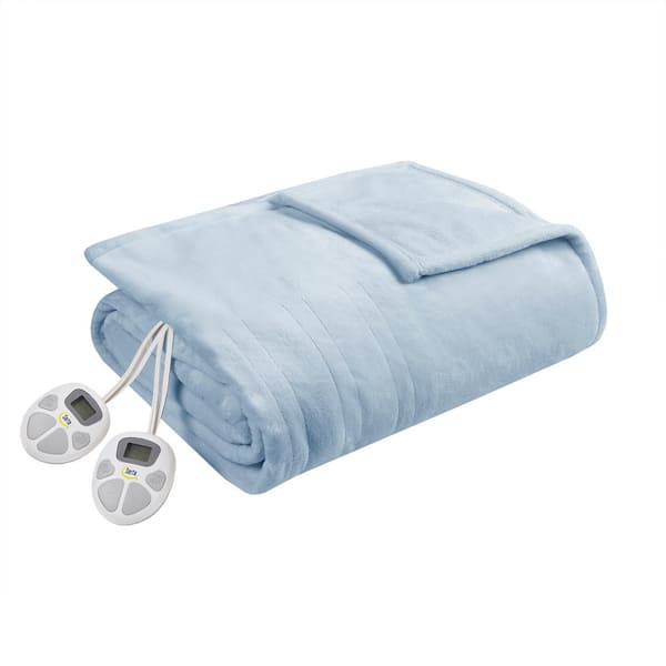 Plush Light Blue Plush King Electric Blanket