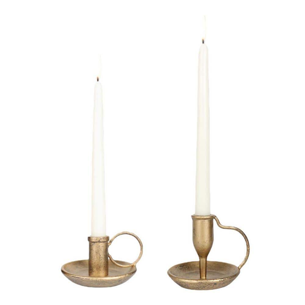 Set of 2 Antique Gold Iron Taper Candle Holders for Wedding, Party