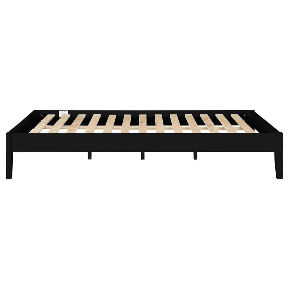 Contemporary Pine Wood Upholstered King Platform Bed in Black
