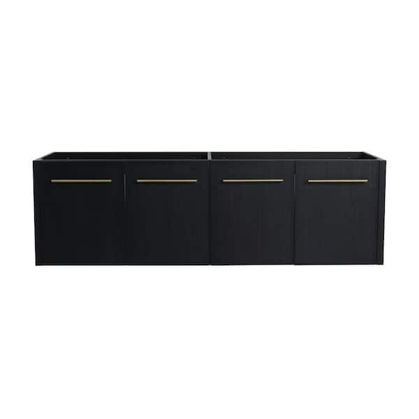 FORCLOVER 58.69 in. W x 17.94 in. D x 17.69 in. H Wall-Mounted Bath Vanity Cabinet without Top in Black Chestnut