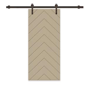 Herringbone 24 in. x 84 in. Fully Assembled Unfinished MDF Modern Sliding Barn Door with Hardware Kit