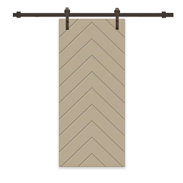 CALHOME Herringbone 42 in. x 84 in. Fully Assembled Unfinished MDF Modern Sliding Barn Door with Hardware Kit