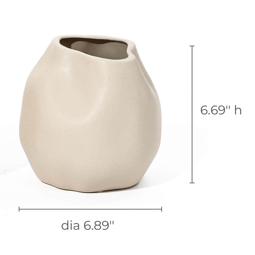 Ivory Ceramic Modern Round Bouquet Vase