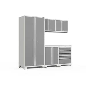 Pro Series 92 in. W x 84.75 in. H x 24 in. D 18-Gauge Welded Steel Garage Cabinet Set in Platinum (6-Piece)
