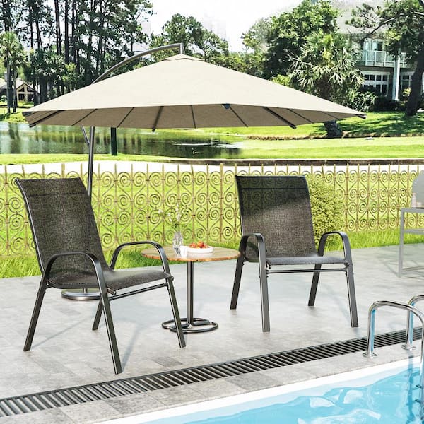 Outdoor Patio Dining Arm Chairs Grey Set of 2