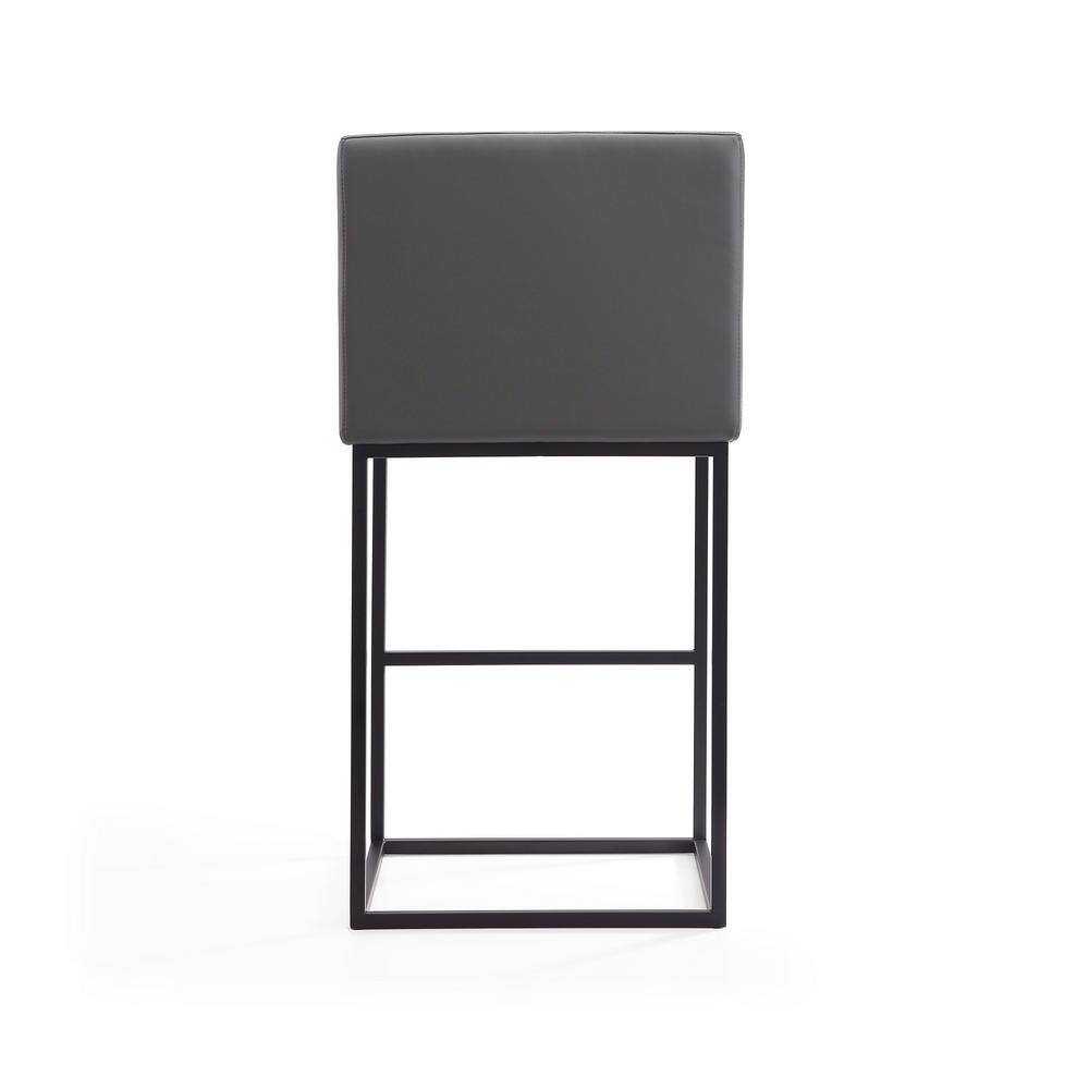Manhattan Comfort Ambassador 42" Grey and Black Leather Metal Barstool